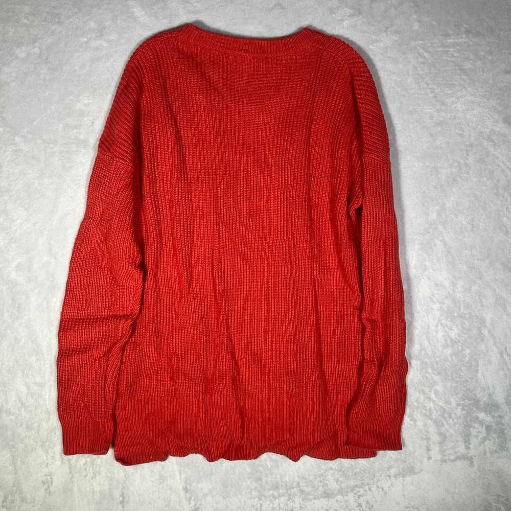 Madewell Sweater Women Small Orange Ribbed Crewneck Pocket Cotton Blend Pullover - Picture 4 of 6